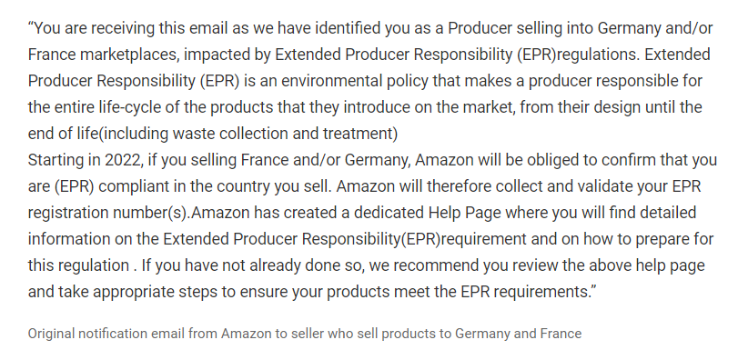 亚马逊要求从2022年起向德国或法国的卖家提供EPR合规性